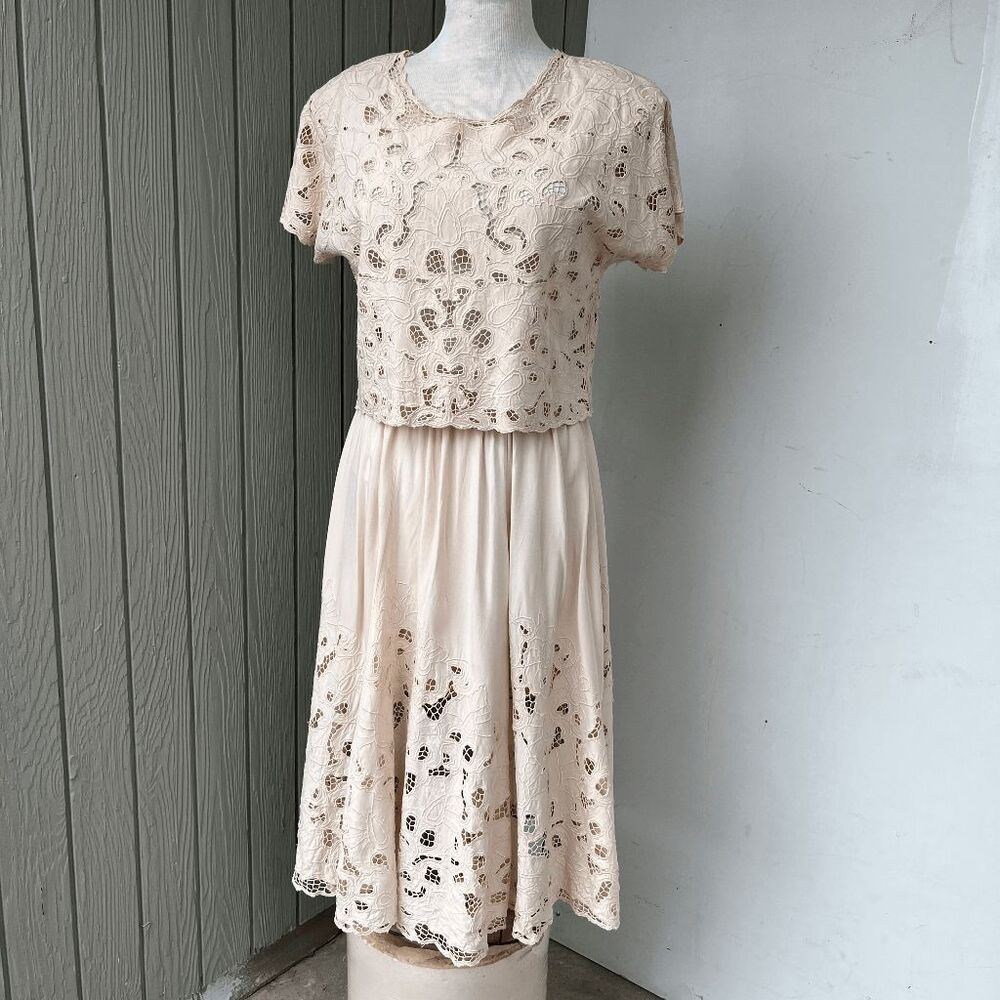 VTG Surya 2pc Lace Set M Boho Bridal Crop Top & Midi Skirt Embroidered - Picture 3 of 11